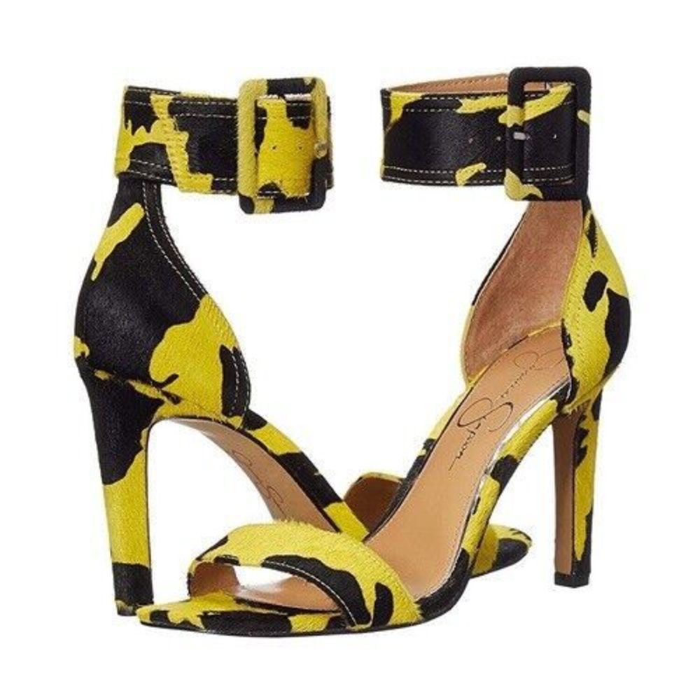 Jessica Simpson Caytie 2 Bright Yellow Cow Print SZ 6.5M NWOB Western Chic Cute
